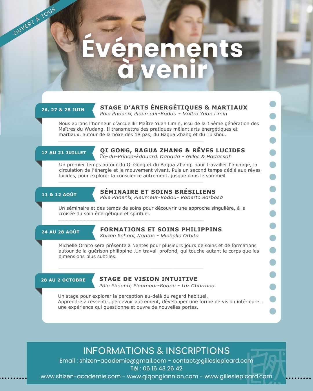 Affiche des Événements à venir Shizen Académie